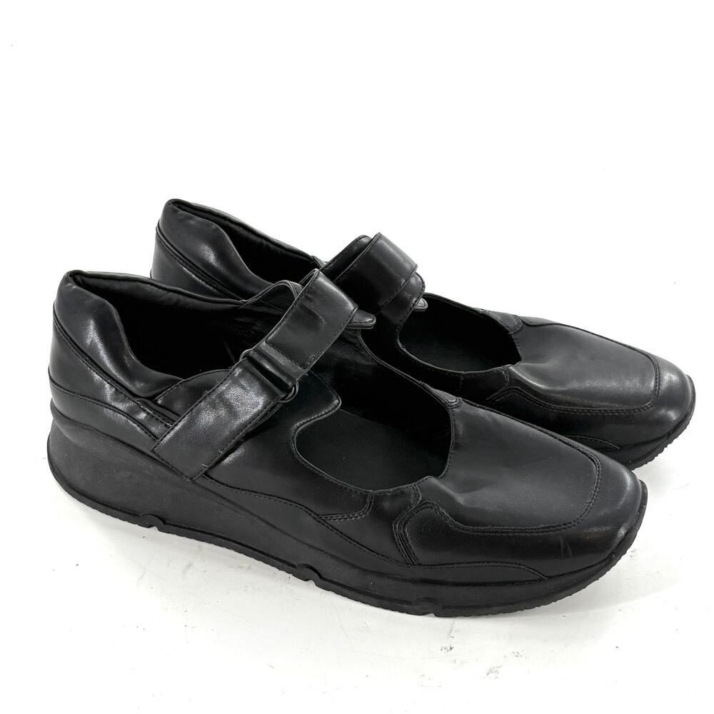 Jeffrey Campbell Kicks Wedge Sneakers 11 Black NWOT Mary Jane Leather Preppy - Picture 4 of 10